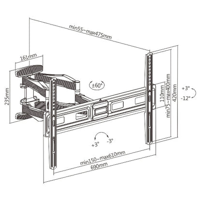 ProperAV TV Wall Bracket (37" - 75" / 45kg Capacity / VESA Max. 600x400) - Black