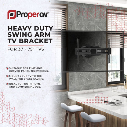 ProperAV TV Wall Bracket (37" - 75" / 45kg Capacity / VESA Max. 600x400) - Black