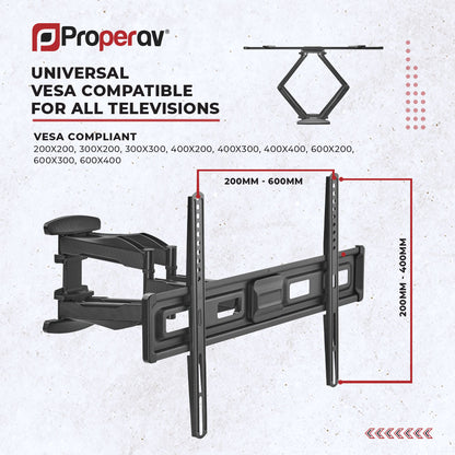 ProperAV TV Wall Bracket (37" - 75" / 45kg Capacity / VESA Max. 600x400) - Black