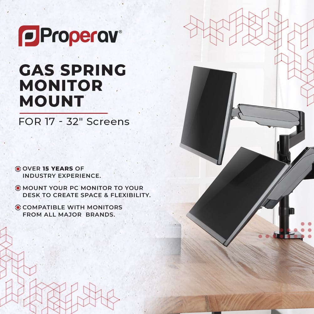 ProperAV Desk Monitor Mount 17" - 32" Extra Height Dual Articulated Swing Arm VESA Max 100x100