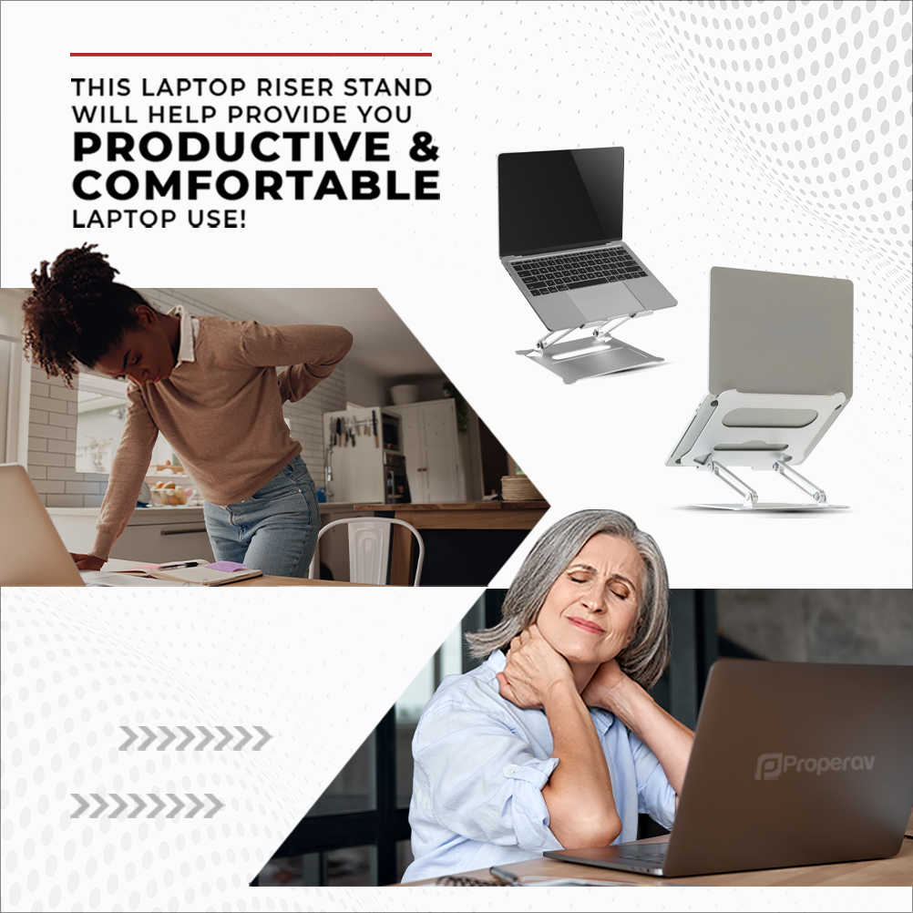 ProperAV Aluminium Construction Fully Adjustable Laptop or Tablet Stand - Silver