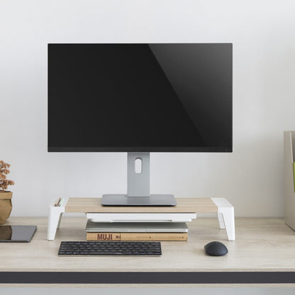 ProperAV Monitor Riser Stand with Height Adjustable with Drawer - Wood Effect