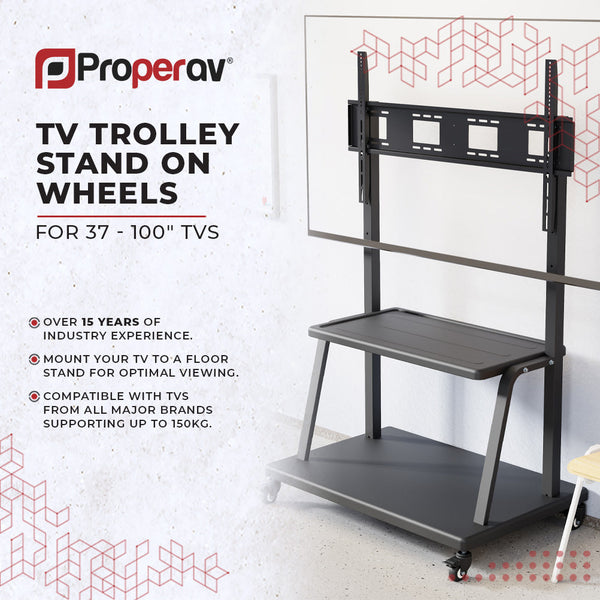 ProperAV Mobile TV Trolley Stand on Wheels for 37