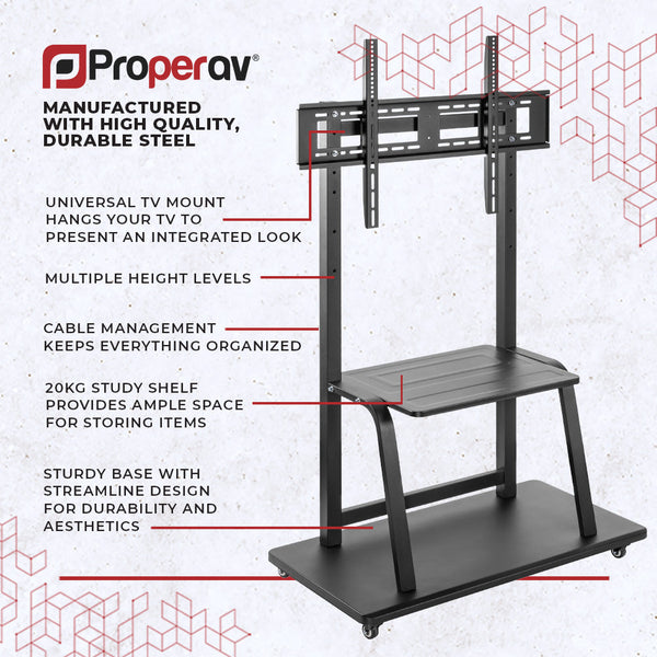 ProperAV Mobile TV Trolley Stand on Wheels for 37