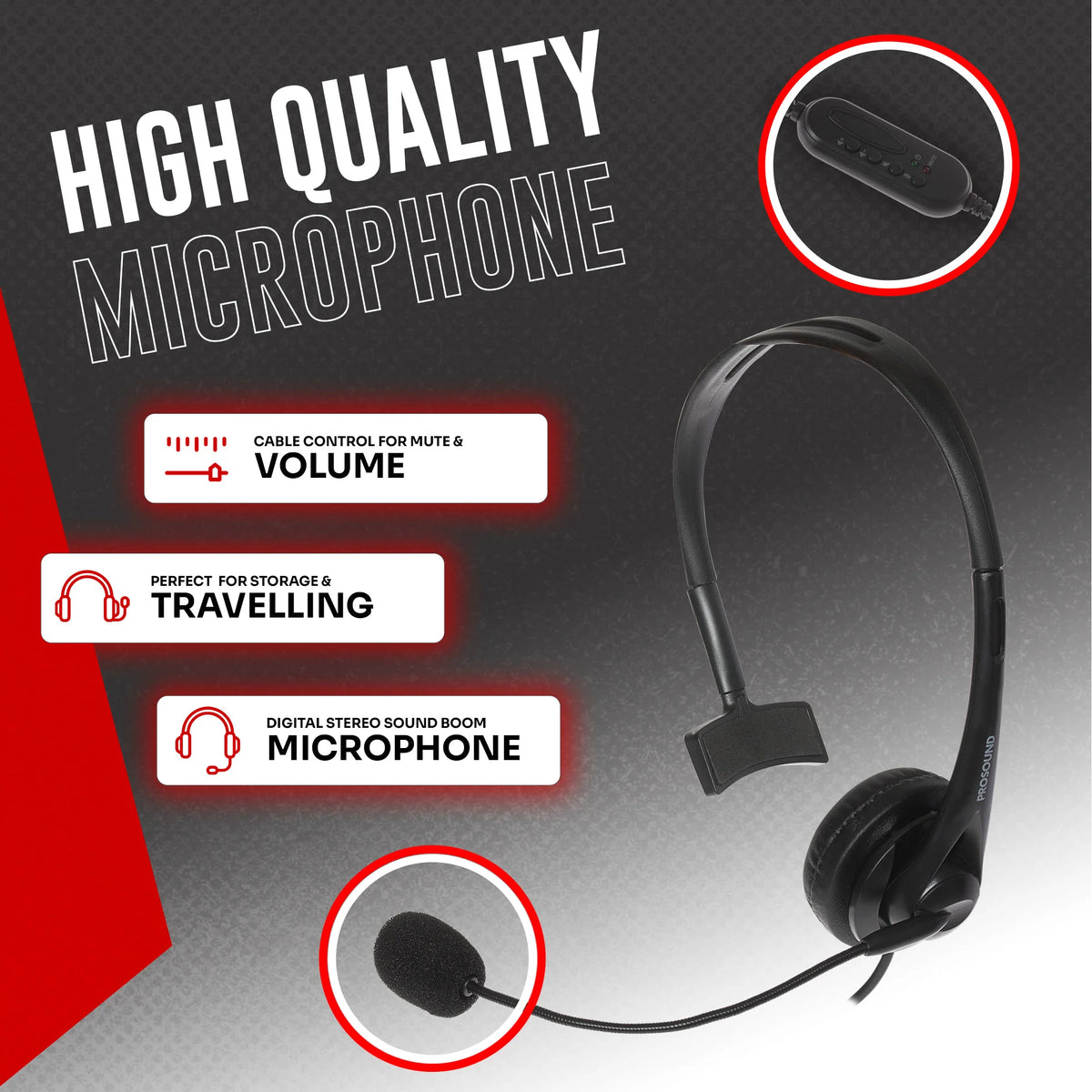 Single Headset ProSound Single Ear Mono USB-A Headset Boom Microphone Noise Cancellat ...