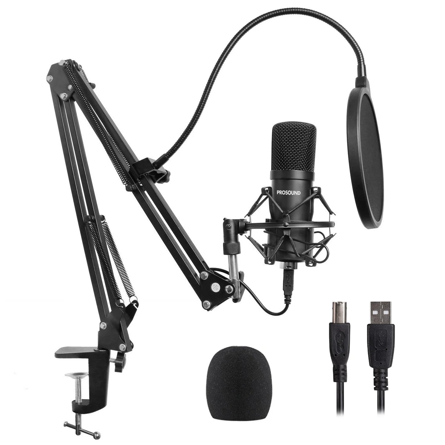 ProSound USB Condenser Cardioid Microphone with Boom Arm Kit including Pop Filter