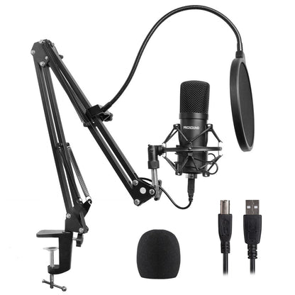 ProSound USB Condenser Cardioid Microphone with Boom Arm Kit including Pop Filter