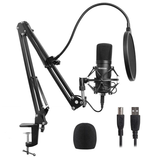 ProSound USB Condenser Cardioid Microphone with Boom Arm Kit including Pop Filter