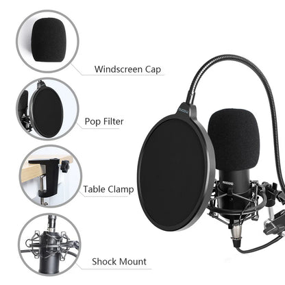 ProSound USB Condenser Cardioid Microphone with Boom Arm Kit including Pop Filter
