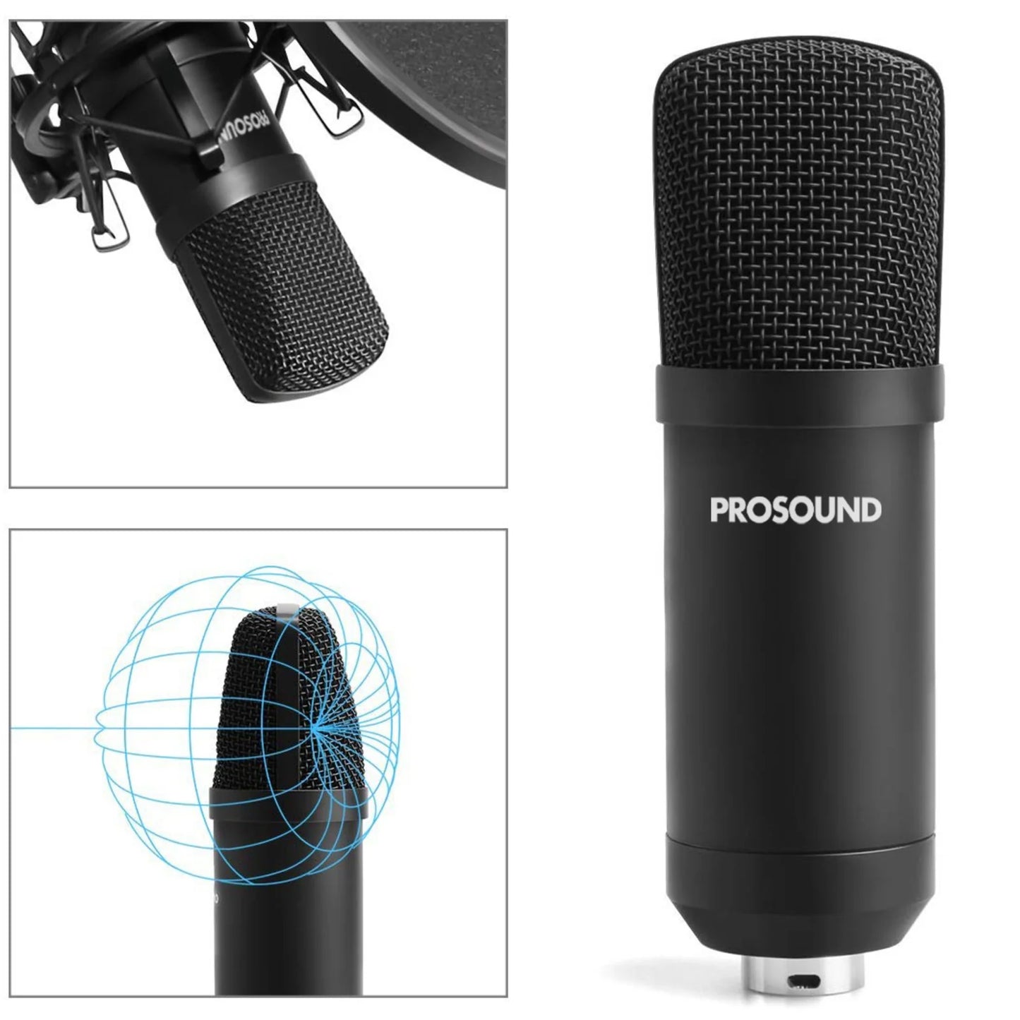 ProSound USB Condenser Cardioid Microphone with Boom Arm Kit including Pop Filter