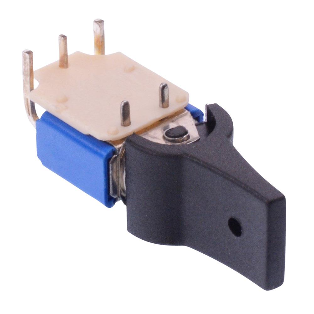 7932WA Black Paddle On-(On) Momentary Right Angle PCB Rocker Switch SPDT 4A 30VDC