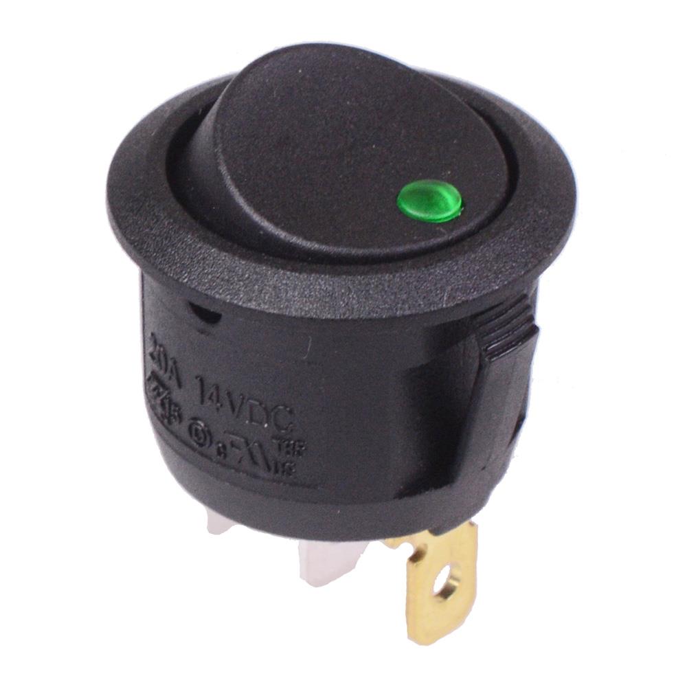 Green LED Round Rocker Switch SPST 12V 20A R13-112B2-02