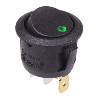 Green LED Round Rocker Switch SPST 12V 20A R13-112B2-02