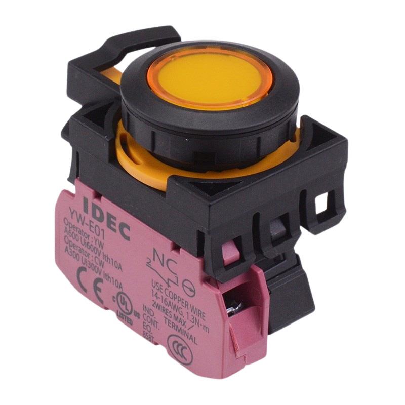 CW1L-A1E01Q3Y Yellow 12V illuminated Maintained Push Button Switch 1NC IP65 IDEC