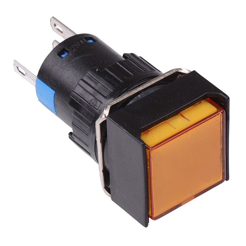 Yellow Square Latching 16mm Push Button Switch NO/NC 230V