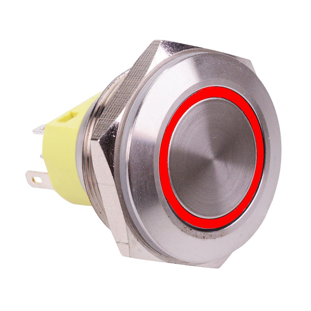 Red On-(On) 28mm Vandal Momentary Push Button Switch DPDT 12V