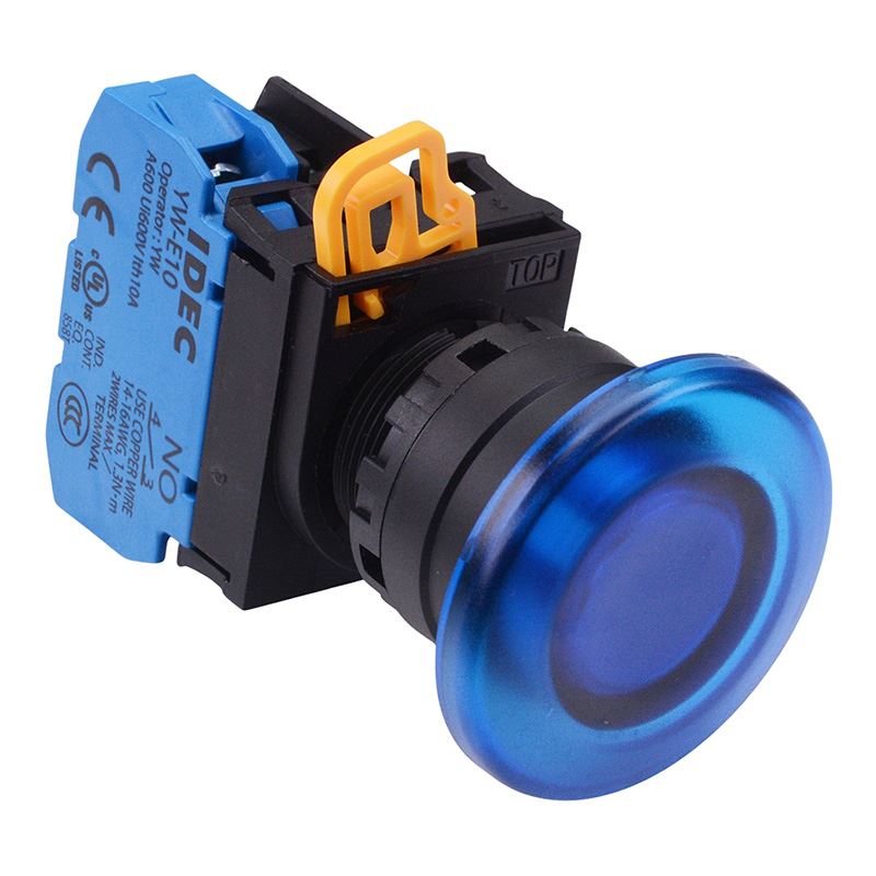 YW1L-A4E10Q3S Blue 12V illuminated 22mm Mushroom Maintained Push Button Switch NO IP65 IDEC