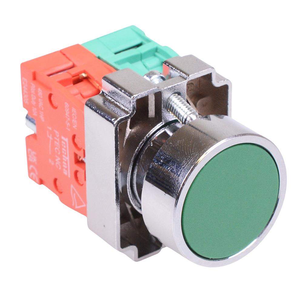 Techna PtecMetPNGreen Green Flush Push Button Switch Metal 10A 1NO-1NC