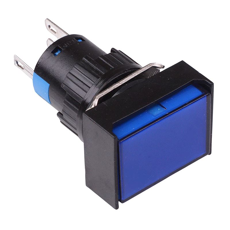 Blue Rectangle Latching 16mm Push Button Switch NO/NC 230V