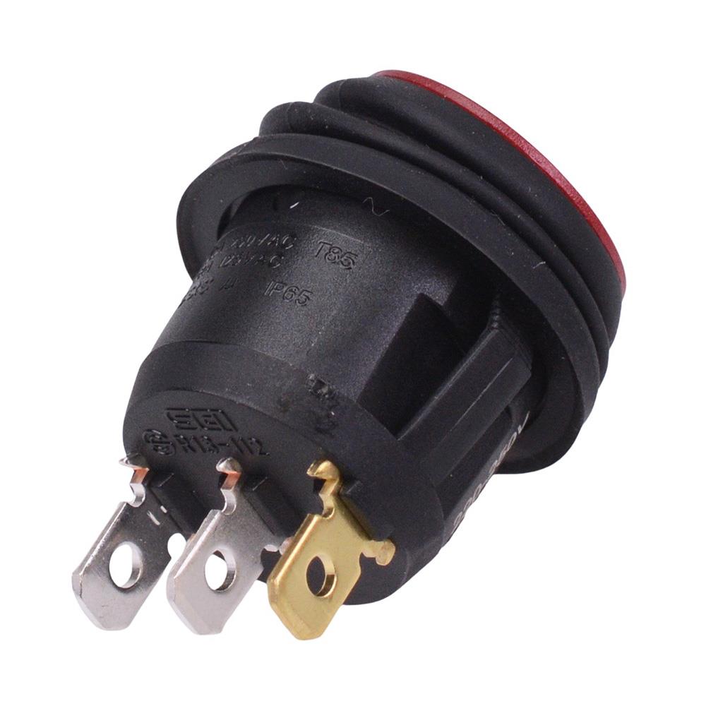 Red Waterproof 230V illuminated 20mm Round Rocker Switch SPST 10A R13-112B8W-02