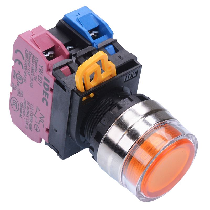 YW4L-AF2E11Q4A Amber 24V illuminated 22mm Metal Bezel Maintained Shrouded Push Button Switch 1NO-1NC IP65 IDEC