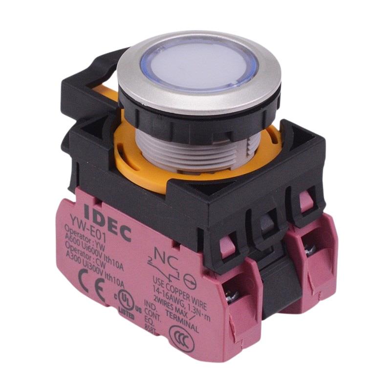 CW4L-M1E02Q3PW White 12V illuminated Metallic Momentary Push Button Switch 2NC IP65 IDEC