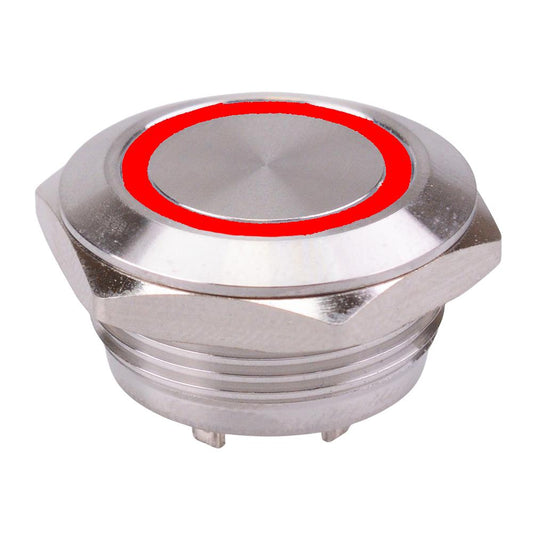 Red 12V Vandal Off-(On) Momentary 19mm Short Push Button Switch SPST