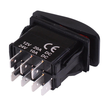 Red illuminated (On)-Off-(On) Momentary Automotive Rocker Switch DPDT 10A 12-24V