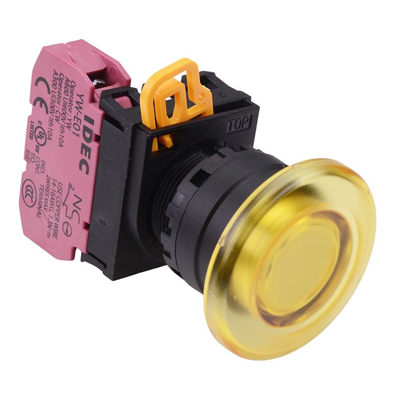 YW1L-A4E01Q0Y Yellow 22mm Mushroom Maintained Push Button Switch NC IP65 IDEC