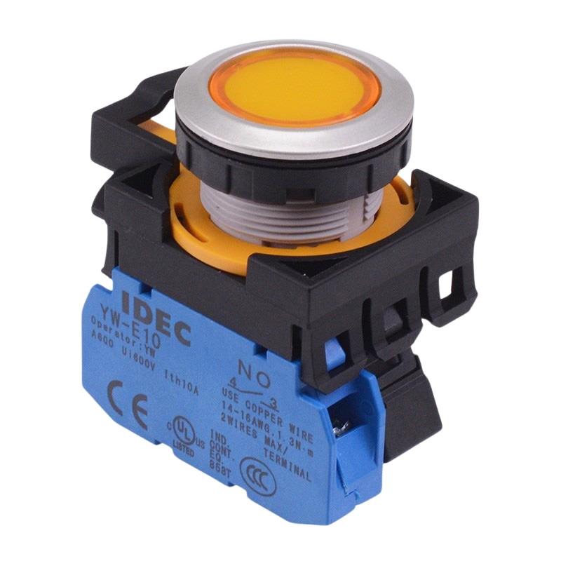 CW4L-M1E10Q3Y Yellow 12V illuminated Metallic Momentary Push Button Switch 1NO IP65 IDEC