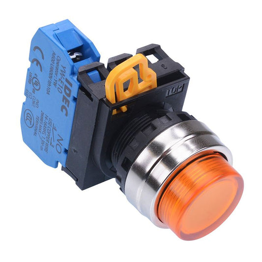 YW4L-M2E10Q0A Amber 22mm Metal Bezel Momentary Push Button Switch NO IP65 IDEC