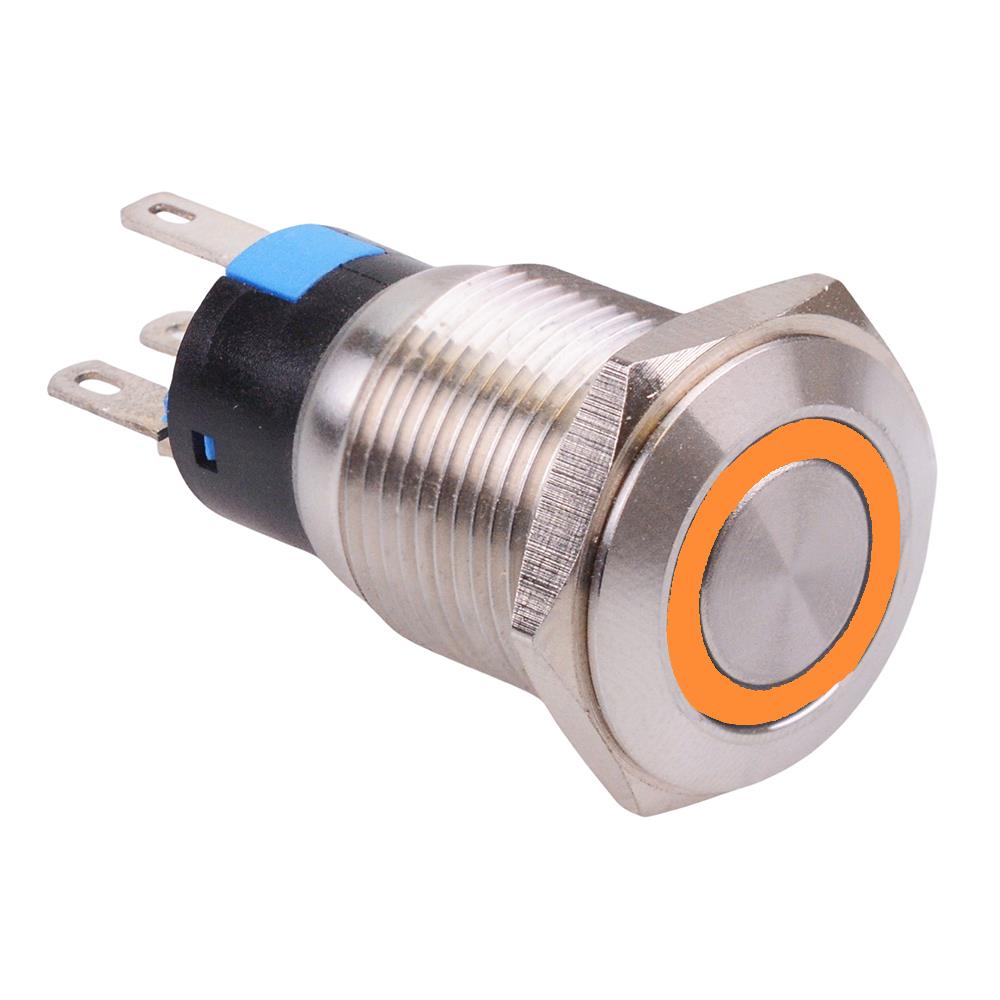 Orange LED 16mm Momentary Vandal Push Button Switch 3A SPDT
