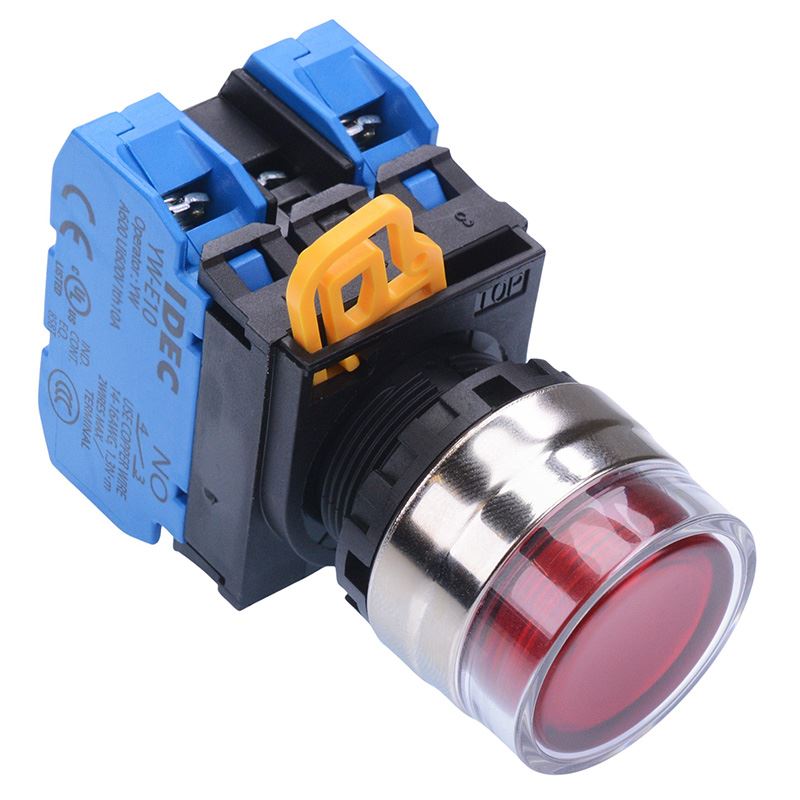 YW4L-MF2E20Q4R Red 24V illuminated 22mm Metal Bezel Momentary Shrouded Push Button Switch 2NO IP65 IDEC