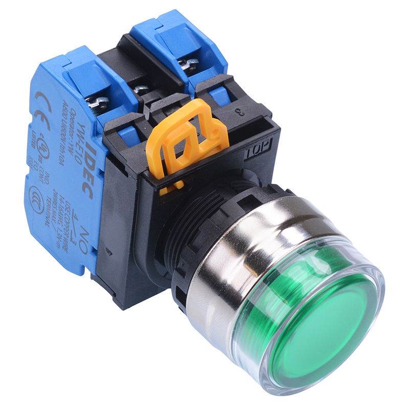 YW4L-MF2E20Q3G Green 12V illuminated 22mm Metal Bezel Momentary Shrouded Push Button Switch 2NO IP65 IDEC