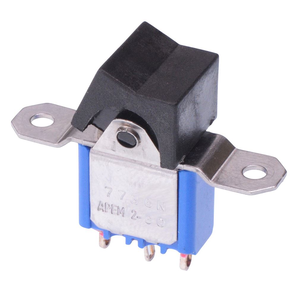 7736NAB APEM Black On-On Panel Mount Rocker Switch SPDT 4A 30VDC