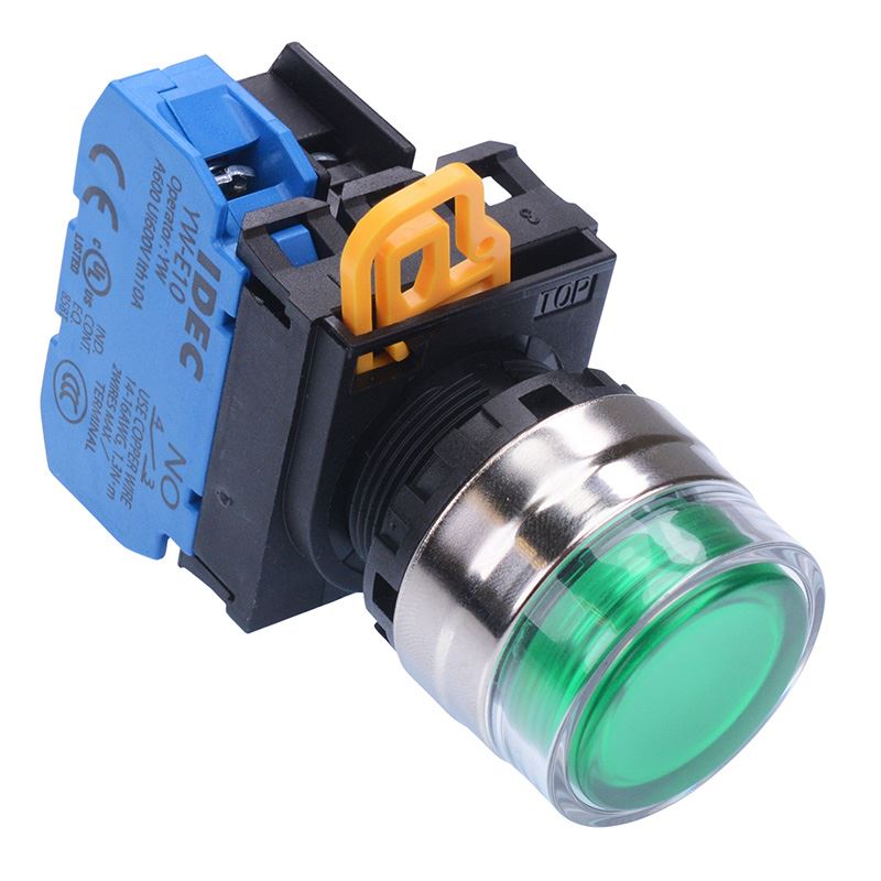 YW4L-MF2E10Q4G Green 24V illuminated 22mm Metal Bezel Momentary Shrouded Push Button Switch NO IP65 IDEC