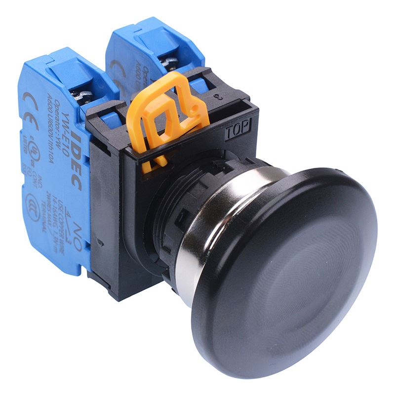 YW4B-M4E20B Black 22mm Metal Bezel Mushroom Momentary Push Button Switch 2NO IP65 IDEC