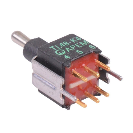 TL48Y0050 APEM On-Off-(On) Momentary Subminiature Washable PCB Bracket Toggle Switch DPDT