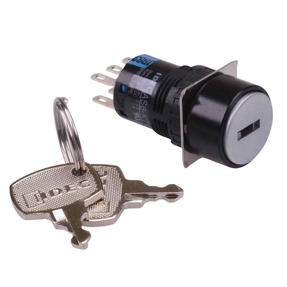 AS6M-3KT2PA 3 Position 16mm Latching Key Switch DPDT IDEC