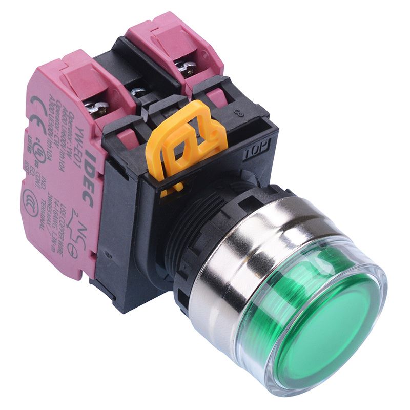 YW4L-MF2E02Q3G Green 12V illuminated 22mm Metal Bezel Momentary Shrouded Push Button Switch 2NC IP65 IDEC