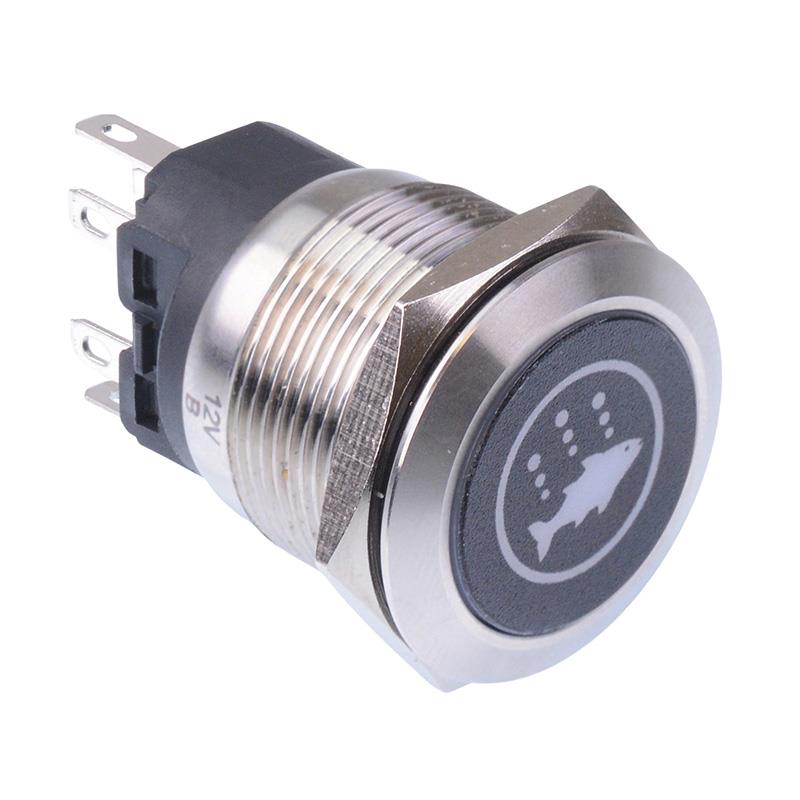Live Fish' Blue LED Momentary 22mm Vandal Push Button Switch SPDT 12V