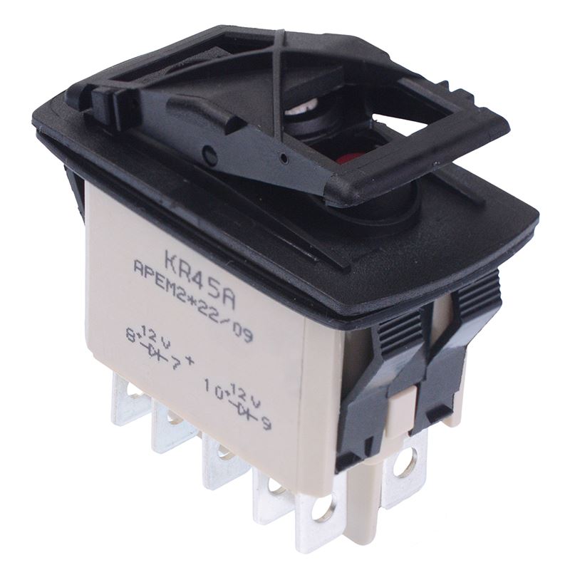 KR45CAKDDG (On)-On Momentary Red 12V LED Auto Rocker Switch DPDT IP68 APEM