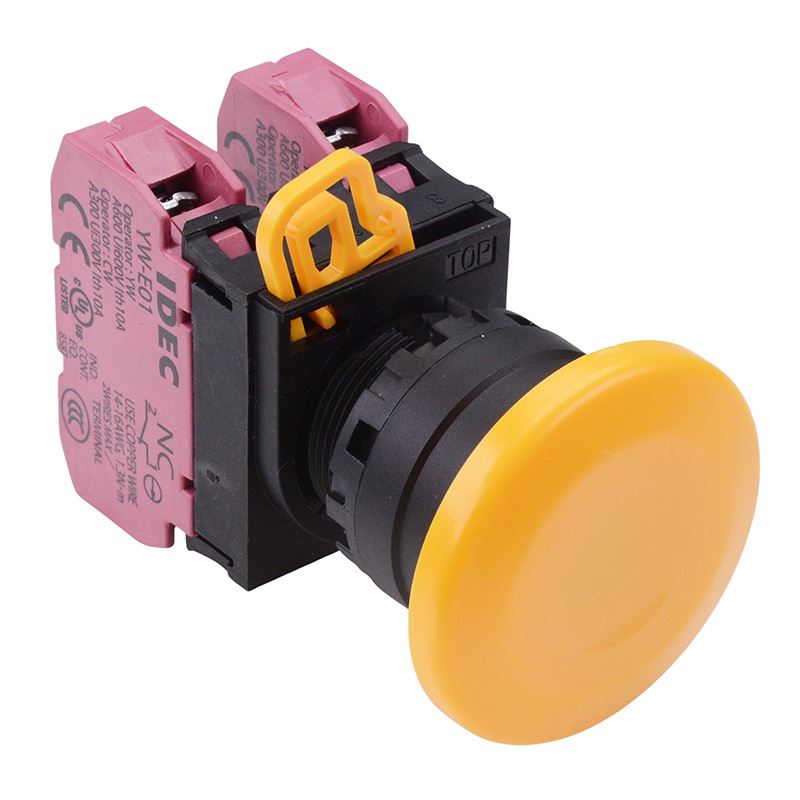 YW1B-A4E02Y Yellow 22mm Mushroom Maintained Push Button Switch 2NC IP65 IDEC