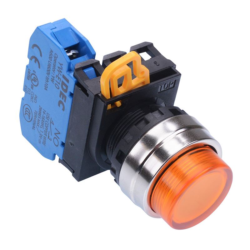 YW4L-A2E10Q0A Amber 22mm Metal Bezel Maintained Push Button Switch NO IP65 IDEC