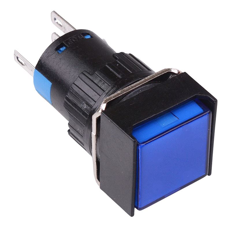 Blue Square Latching 16mm Push Button Switch NO/NC 230V