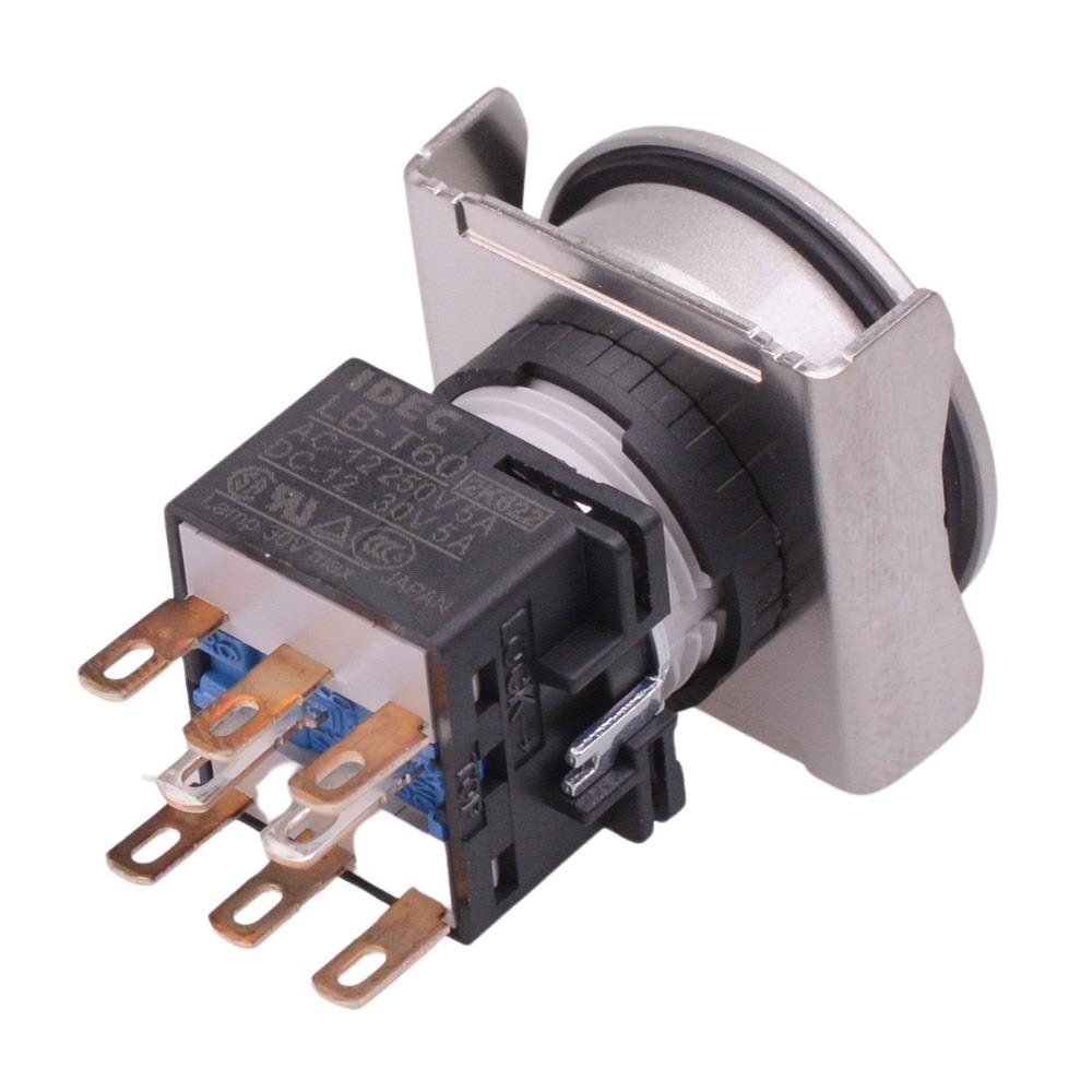 LBW6ML-A1T64PW IDEC 24V White LED Metallic Round Latching Flush 22mm Push Button Switch DPDT