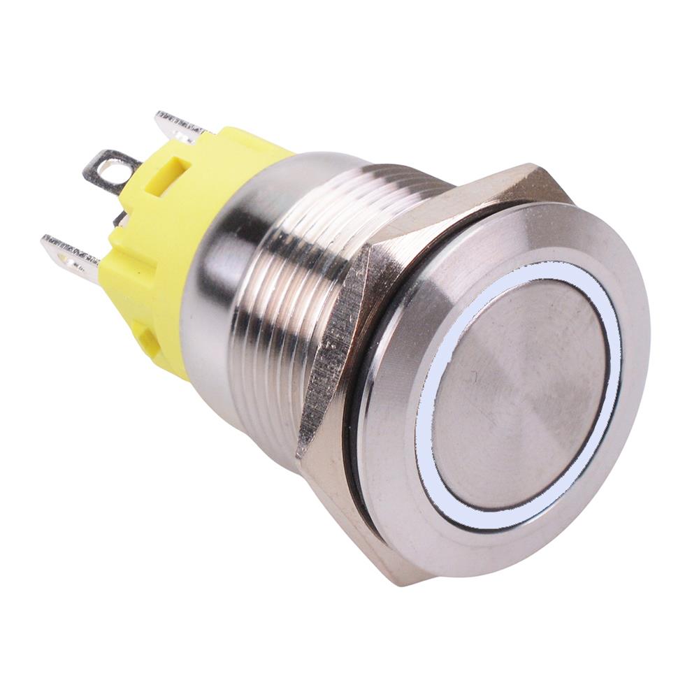 White LED On-On Latching 19mm Vandal Resistant Push Button Switch SPDT
