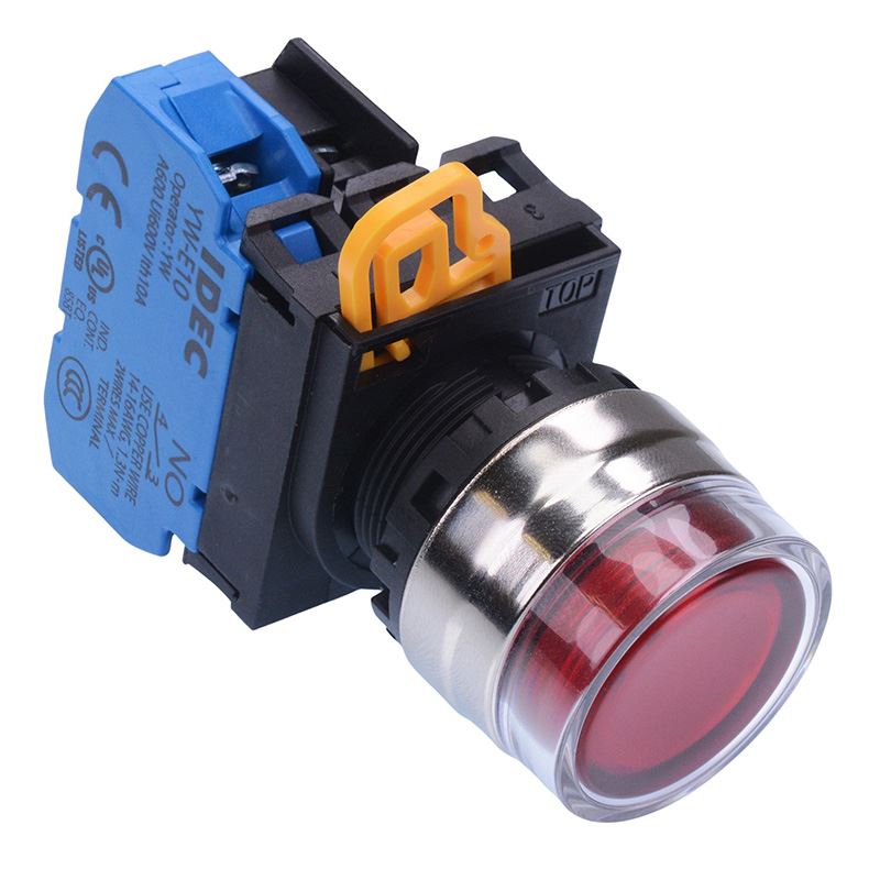 YW4L-AF2E10Q4R Red 24V illuminated 22mm Metal Bezel Maintained Shrouded Push Button Switch NO IP65 IDEC