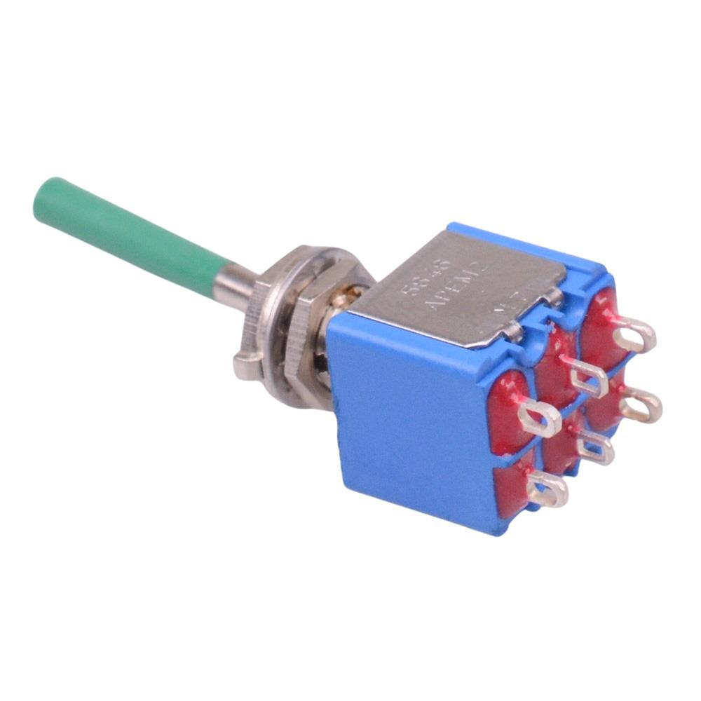 5646AB-21+U643 APEM Green Long Lever On-On Miniature Toggle Switch DPDT
