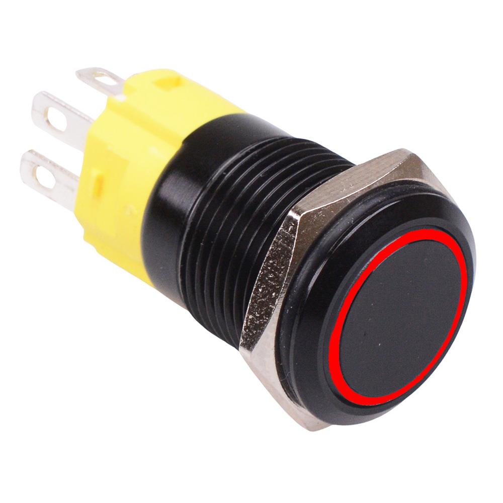 RGB 16mm Black Latching Vandal Metal Push Button Switch 12V SPDT
